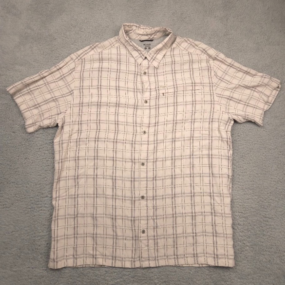 Columbia Omni-Wick Men XXL Ivory‎ Gray Plaid Modal Short Sleeve Button Up Shirt